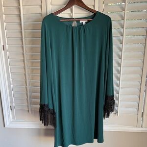 New York & Company Teal Dress with Black Fringe